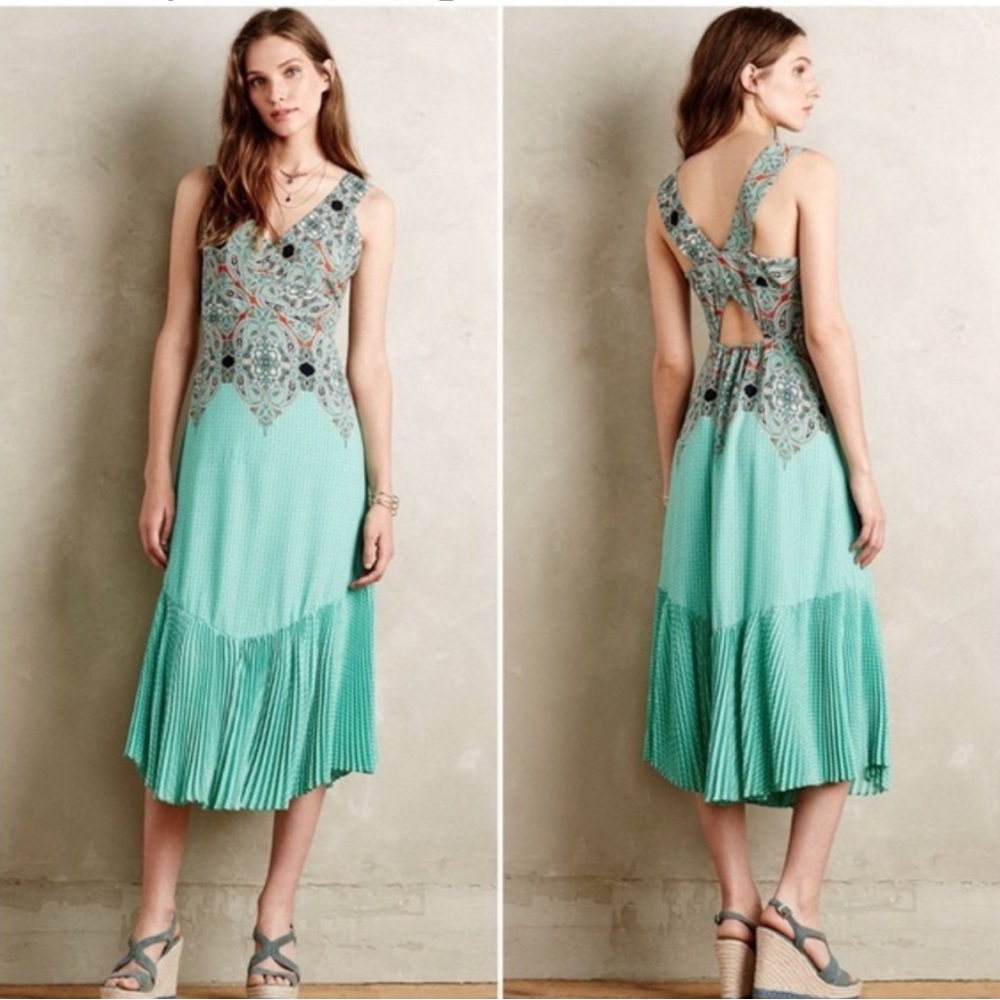 Maeve Mint Green Patterned Midi Dress